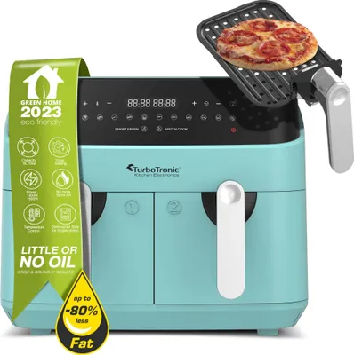 Produktbild von TurboTronic Heißluftfritteuse XXL doppel Airfryer 1600W / 9L (2x 4,5L Kammer) 12 Programme digitale Heißluft Fritteuse ohne Fett Öl Dual Luftfritteuse Air Friteuse Power