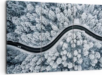 Produktbild von Bild auf Leinwand - Leinwandbild - 3 Teile - Wald Winter Straße - 105x70cm - Wand Bild - Wanddeko - Wandbilder - Leinwanddruck - Bilder - Wanddekoration - Leinwand bilder - Wandbild - CE105x70-5010