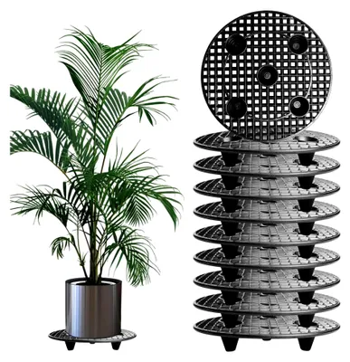 Produktbild von 10 Stück runde Topfuntersetzer für Pflanzen, 30 cm Durchmesser, Kunststoff Blumentopfunterlagen, Drainage-Mesh für Innen- und Außenbereich
