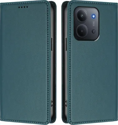 Immagine prodotto di Custodia in pelle per Xiaomi Redmi 15C 5G/4G, flip case magnetico in Finto cuoio con supporto Verde