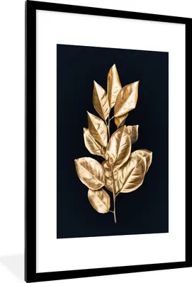 Produktbild von MuchoWow® MuchoWow® Gerahmtes Poster Blätter - Gold - Luxus 60x90 cm - Poster mit zchwarzem Bilderrahmen - Dekoration - Wandposter Wohnzimmer - Hochwertig