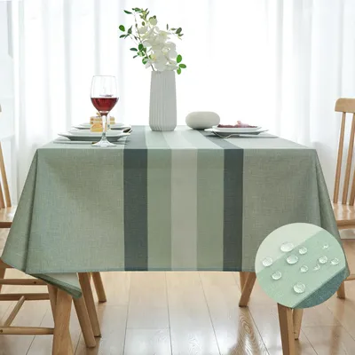 Productafbeelding van Tafelkleed, groen met strepen, linnen, afwasbaar, 140 x 140 cm, rond