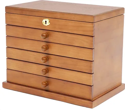 Produktbild von Schmuckaufbewahrung 6 Schichten Schmuckkasten mit Spiegel Schmuckaufbewahrungsbox Schmuckkästchen Holz Retro Schmuck Organizer