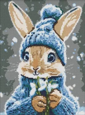 Produktbild von Diamantmosaik „Kaninchen mit Schneeglöckchen“ 30 x 40 cm