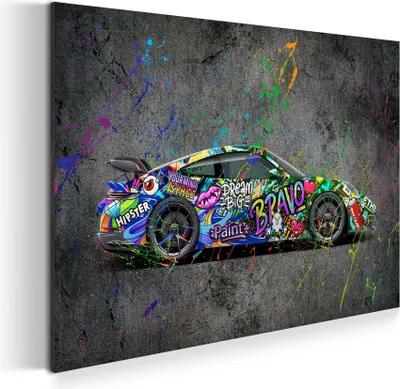Produktbild von Wandbild Leinwandbild Street Art Sportwagen Auto Kunstdruck XXL Wanddeko: 120x80x4cm