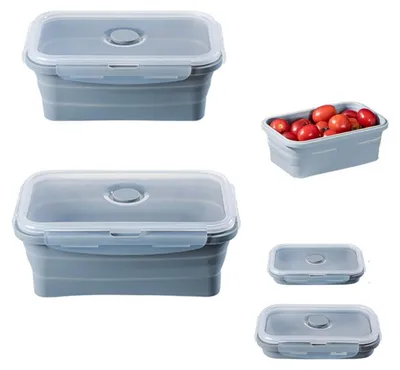 Faltbare Brotdosen 2er Set, Silikon, 550+800 ml, blau