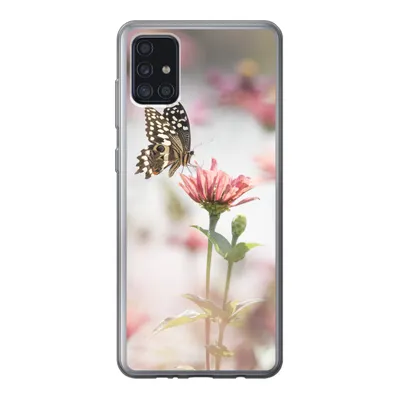 Produktbild von MuchoWow® Handyhülle Schutzhülle Hülle für Samsung Galaxy A52 5G Schmetterling - Blume - Rosa Silikon Softcase Handy Hülle - Umschlag