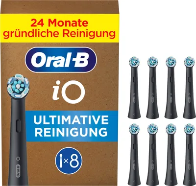 Produktbild von Oral-B iO Ultimative Reinigung Aufsteckbürsten für elektrische Zahnbürste, 8 Stück, ultimative Zahnreinigung, original Zahnbürstenaufsatz für Oral-B Zahnbürsten, briefkastenfähige Verpackung, Schwarz