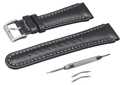 Image de Bracelet de montre en cuir de remplacement, 22 mm, noir