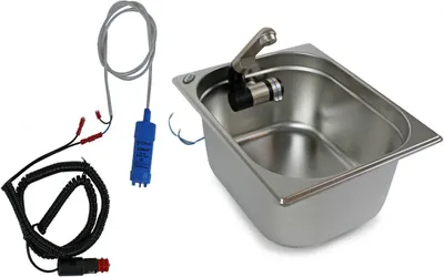 Immagine prodotto di Lavello in acciaio inox Lavello da campeggio integrato 325x265x150 + rubinetto pompa 12V
