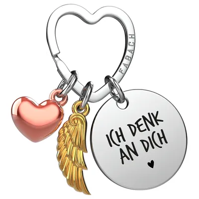 Produktbild von "Ich liebe dich" Schutzengel Schlüsselanhänger - Engelsflügel Herz Glücksbringer und Gravur Plättchen mit liebevoller Botschaft