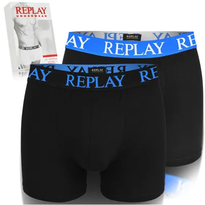 Produktbild von REPLAY Herren Boxershorts 2er-Pack Baumwollunterwäsche Blau Schwarz Set Größe XXL