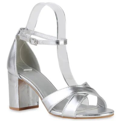 Produktbild von VAN HILL Damen Klassische Sandaletten Blockabsatz Schuhe 840333, Farbe: Silber, Größe: 37