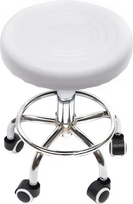 Immagine prodotto di Sgabello da bar 360° con rotelle - Sgabello girevole regolabile in altezza - Girevole a 360° - Per casa/ufficio/bar/salone - Bianco