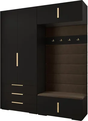 Produktbild von MEBLE KRYSPOL Inova 1 Möbelset Garderobe, 236,7x200x47cm - Schwarz, Manila 04, Gold