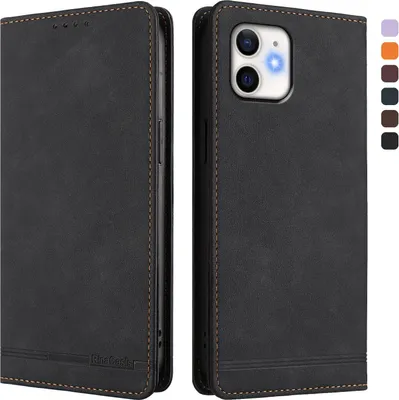 Obrázek produktu pro Pouzdro pro iPhone 11, retroPolyuretankožené flip pouzdro s stojánkem a přihrádkami na karty Černý
