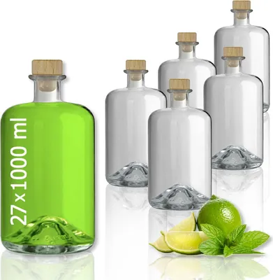 Produktbild von 27 Glasflaschen 1000 ml leer zum selbst Befüllen mit Korken Apothekerflasche Essig Öl Flasche Schnapsflaschen Likörflaschen