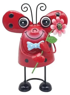 Marienkäfer-Gartenfigur mit Blumen, 22 cm, wetterfest