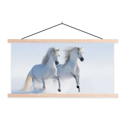 Produktbild von MuchoWow® Textilposter Winter - Pferde - Schnee 60x30 cm mit holzfarbenen Rahmen - Dekoration