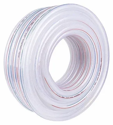 PVC-Gewebeschlauch 25x32 mm, 6 m, transparent, inkl. 2 Klemmen
