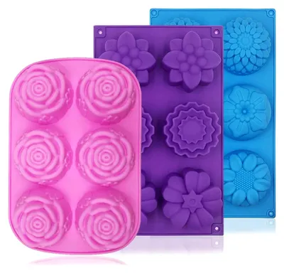 Produktbild von 3 Stück Silikonformen mit 6 Mulden für Seife, Muffins, Cupcakes, Kuchen und Mondkuchen