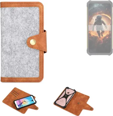 Produktbild von K-S-Trade Handyhülle kompatibel mit Cubot KingKong ES Schutzhülle Filz-Hülle Kunst-Leder hellgrau braun (1x)