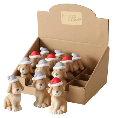 Image de Boltze Home Statue Chien de Noël en céramique H7,4cm