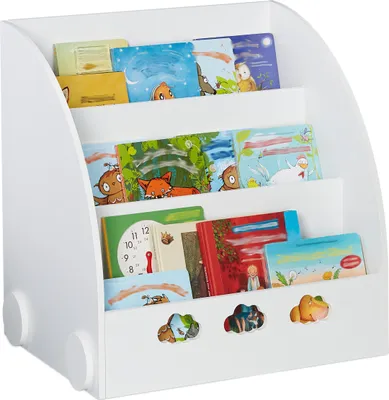 Produktbild von Relaxdays Bücherregal Kinder, HBT: 60 x 58 x 45 cm, Kinderbücherregal mit Wolkenmotiv, 3 Fächer, MDF, Kinderregal, weiß