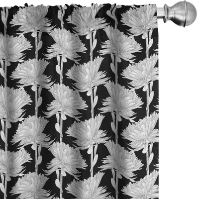 Image de ABAKUHAUS Rideaux à fleurs, rideaux, illustration assez monochrome d'asters dessinés à la main, 2 pièces 75 x 225 cm, gris charbon pâle