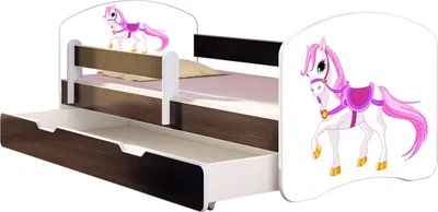 Produktbild von ACMA Jugendbett Kinderbett Junior-Bett Komplett-Set mit Matratze Lattenrost und Rausfallschutz Wenge 43 Kleines Pferd 160x80 + Bettkasten