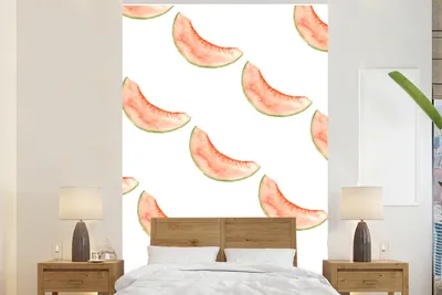 Produktbild von MuchoWow® Fototapete für Wohnzimmer oder Schlafzimmer Wandtapete Vinyl Motivtapete Melone - Aquarell - Schablonen - 225x350 cm - Schlafzimmer tapete