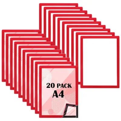 Produktbild von Elzusha – Set aus 20 magnetischen Bilderrahmen im A4-Format – Rot, selbstklebend, Infotafel