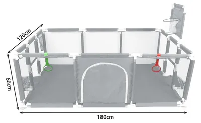 Produktbild von XXL Baby Laufstall - Spielgitter 180x120 cm - Mit Basketballkorb und Fußballtor - Sicherer Spielbereich für Baby und Kleinkind - Atmungsaktives Netz - Dunkelgrau