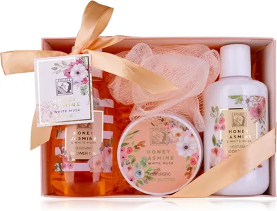 Image de Coffret de soins pour le corps, senteur miel et jasmin, pour femmes, 4 pièces : bain et douche