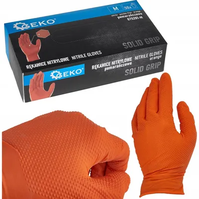 Produktbild von GEKO Solid Grip Nitrilhandschuhe orange M 50 Stück.