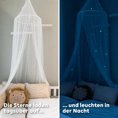 Produktbild von Baldachin Weiß mit Leuchtsternen - Betthimmel für Babybett & Kuschelecke