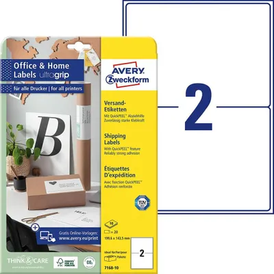 Immagine prodotto di AVERY Zweckform 7168-10 20 AVERY Zweckform Versandetiketten 7168-10 weiß 199,6 x 143,5 mm