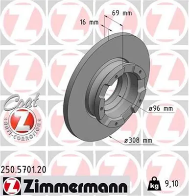 Produktbild von 2x ZIMMERMANN Bremsscheibe 250.5701.20 für FORD Transit V363 Bus (FAD FBD) 69mm