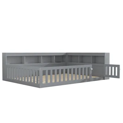 Produktbild von okwish Kinderbett 140×190 Tagesbett mit Staufach im Bettseite,Daybett mit Lattenrost und Brüstung,Bettgestell mit Steckdose,Ohne Matratze,Grau