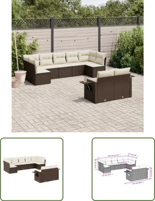 Produktbild von The Living Store 9-tlg. Garten-Sofagarnitur mit Kissen Braun Poly Rattan