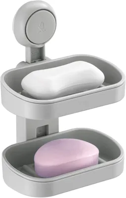 Imagen del producto de Dispensador de jabón y estante para la ducha, soporte de ventosa sin necesidad de taladrar, de doble capa, color gris, para el baño