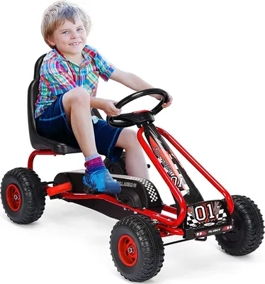 Produktbild von GOPLUS Gokart mit Vor- und Rückwärtsgang, Tretauto mit verstellbarem Sitz & Handbremse, Tretfahrzeug für Kinder ab 3 Jahren bis 30 kg (Rot)