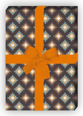 Produktbild von Azteken Geschenkpapier Set, Dekorpapier mit Pixel Rauten, braun - G8717, 32 x 48cm