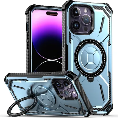 Produktbild von Schutzhülle für iPhone 14 Pro Max Dual Layer Magnetisches Kickstand Hülle, Kompatibel mit Magsafe Ladegerät Blau