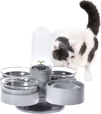 Produktbild von HiPet automatischer Futterspender und Trinkbrunnen für Haustiere – Futter- und Wasserstation für Hunde und Katzen, 3 x 80–580 ml