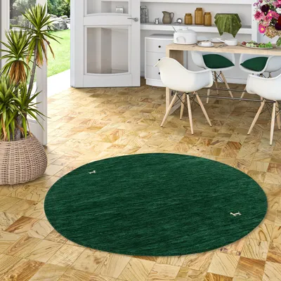 Produktbild von Natur Teppich Indo Nepal Gabbeh Shiva Dunkelgrün Rund, Größe:120 cm Rund