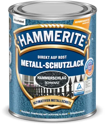 Produktbild von Hammerite Metall-Schutzlack Hammerschlag, Fertig gemischt, Zaun, Möbel, Treppe, Metall, Nicht-eisenhaltiges Metall, Hammerschlag, Schwarz, 10 m²/L, Schwarz