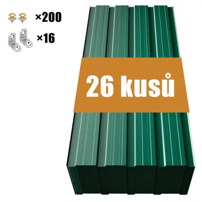 Obrázek produktu pro GIHAUVIA 26x trapézový plech 108x42,6 cm Střešní plech 11 m² včetně šroubů Pozinkovaný stěnný plech Profilovaný plech odolný proti povětrnostním vlivům pro přístřešek pro auto, zahradní domek, zelená barva
