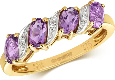 Produktbild von Raffinierter 9 Karat (375) Gold Diamant Damenring Brillant-Schliff H - PK mit Amethyst, 51 (16.2); TRS28677RSL