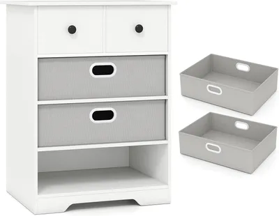 Produktbild von KOMFOTTEU Kommode mit 4 Schubladen, Kommodenschrank mit 3 halboffene Fächer & 2 herausnehmbare Schubladen, Aufbewahrungskommode mit Kippschutz für Wohnzimmer, Büro, 58 x 42 x 75 cm